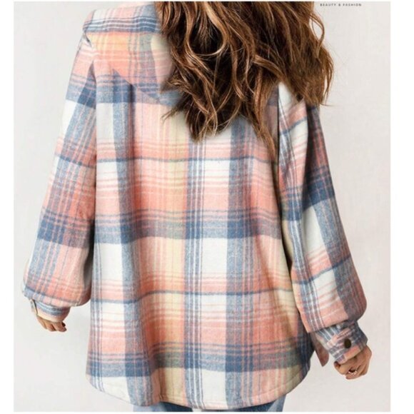 Cozy Plaid Print Teddy Lined Button Jacket Shacket - Picture 4 of 11